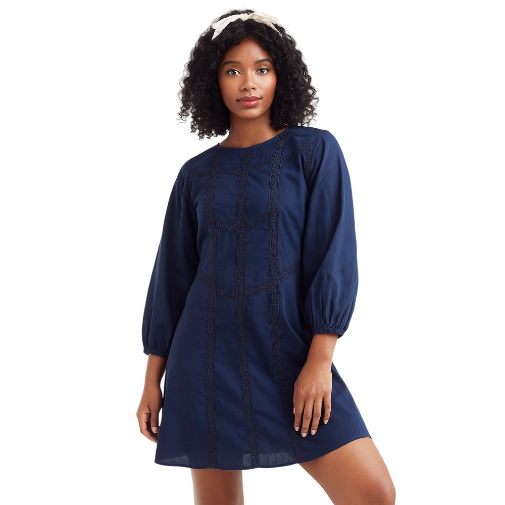 OUTERKNOWN Eliott Dress NWT‎ Organic Cotton Navy Long Sleeve Boho Cottagecore M